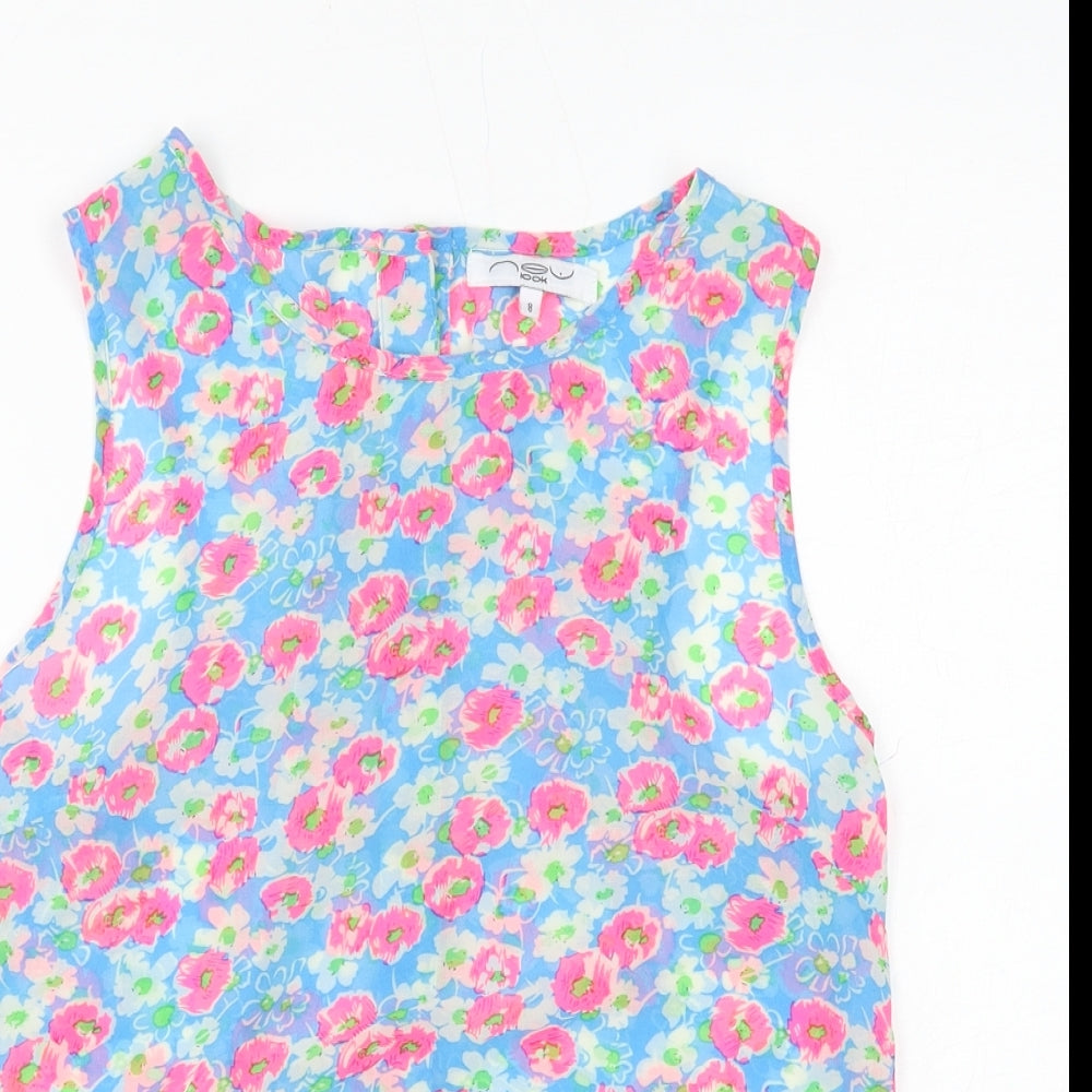 New Look Womens Multicoloured Floral Polyester Basic Blouse Size 8 Round Neck