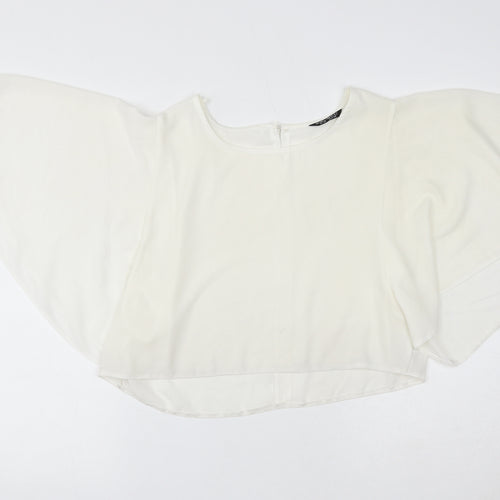 Select Womens Ivory Polyester Basic Blouse Size 12 Round Neck