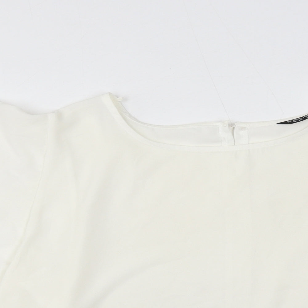 Select Womens Ivory Polyester Basic Blouse Size 12 Round Neck