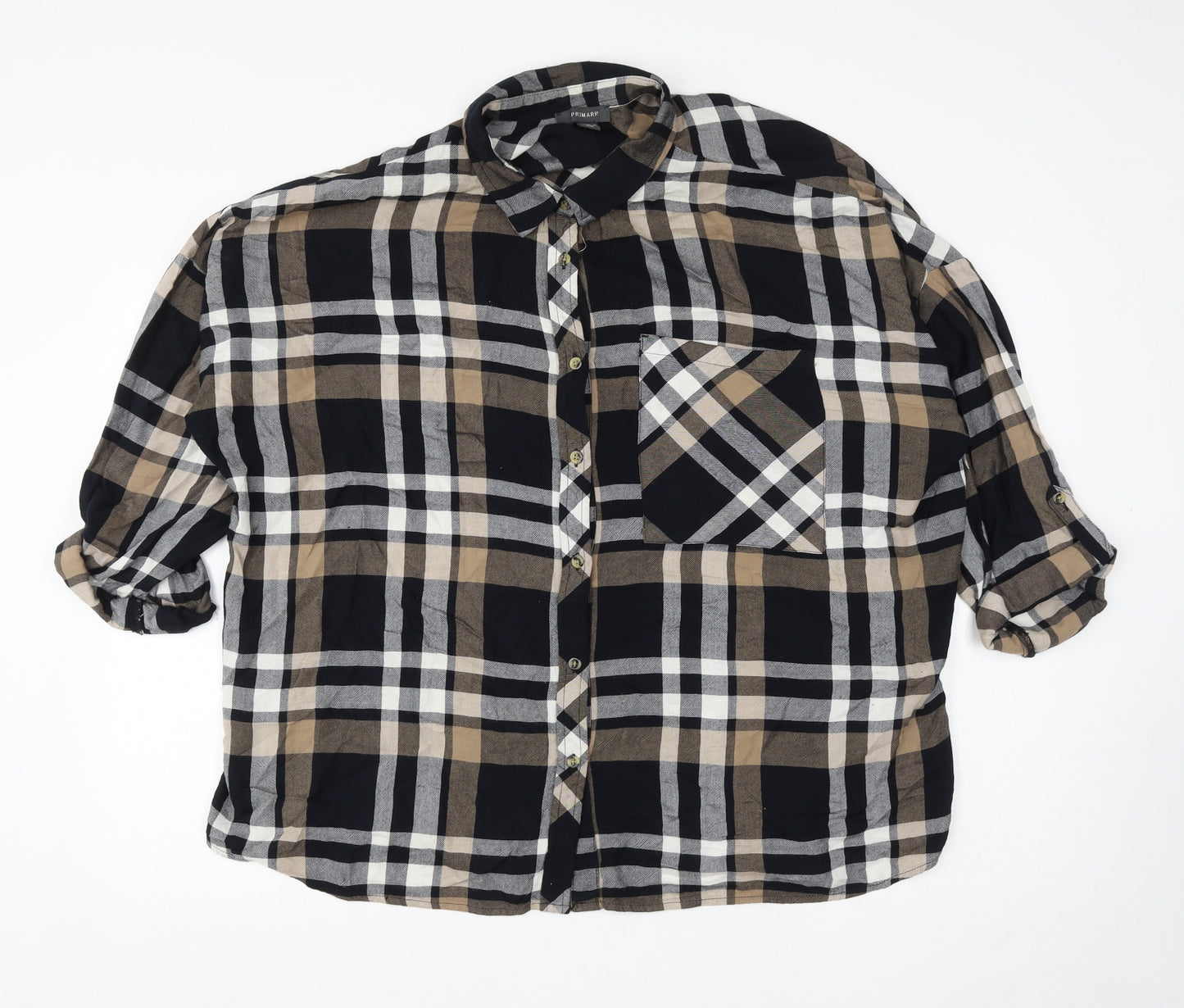 Primark Womens Multicoloured Plaid Viscose Basic Button-Up Size 20 Collared