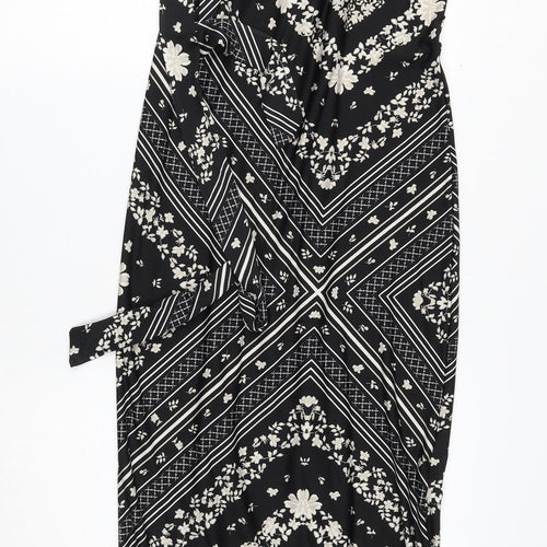 Preworn Womens Black Geometric Polyester Maxi Size 12 High Neck Pullover
