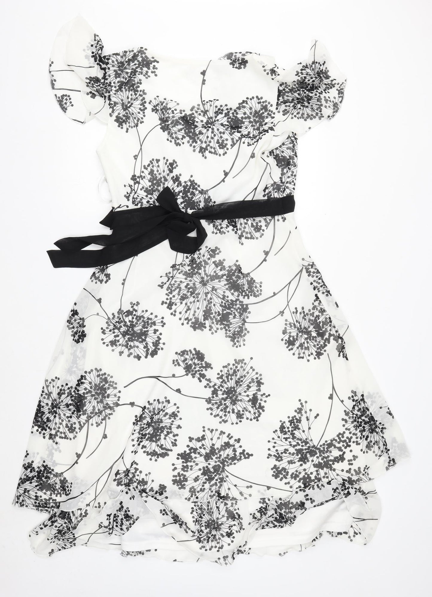 BHS Womens White Floral Polyester Maxi Size 16 V-Neck Zip