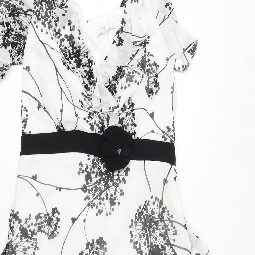 BHS Womens White Floral Polyester Maxi Size 16 V-Neck Zip