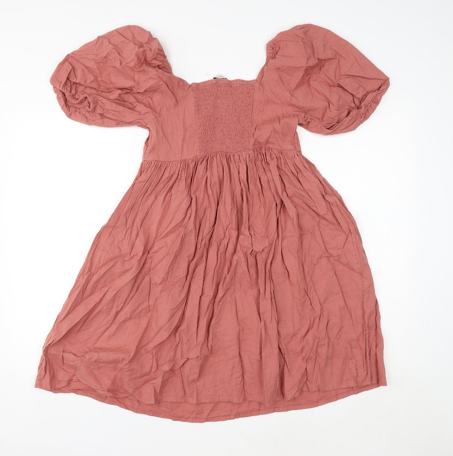 TU Womens Pink Cotton Skater Dress Size 8 Square Neck Pullover