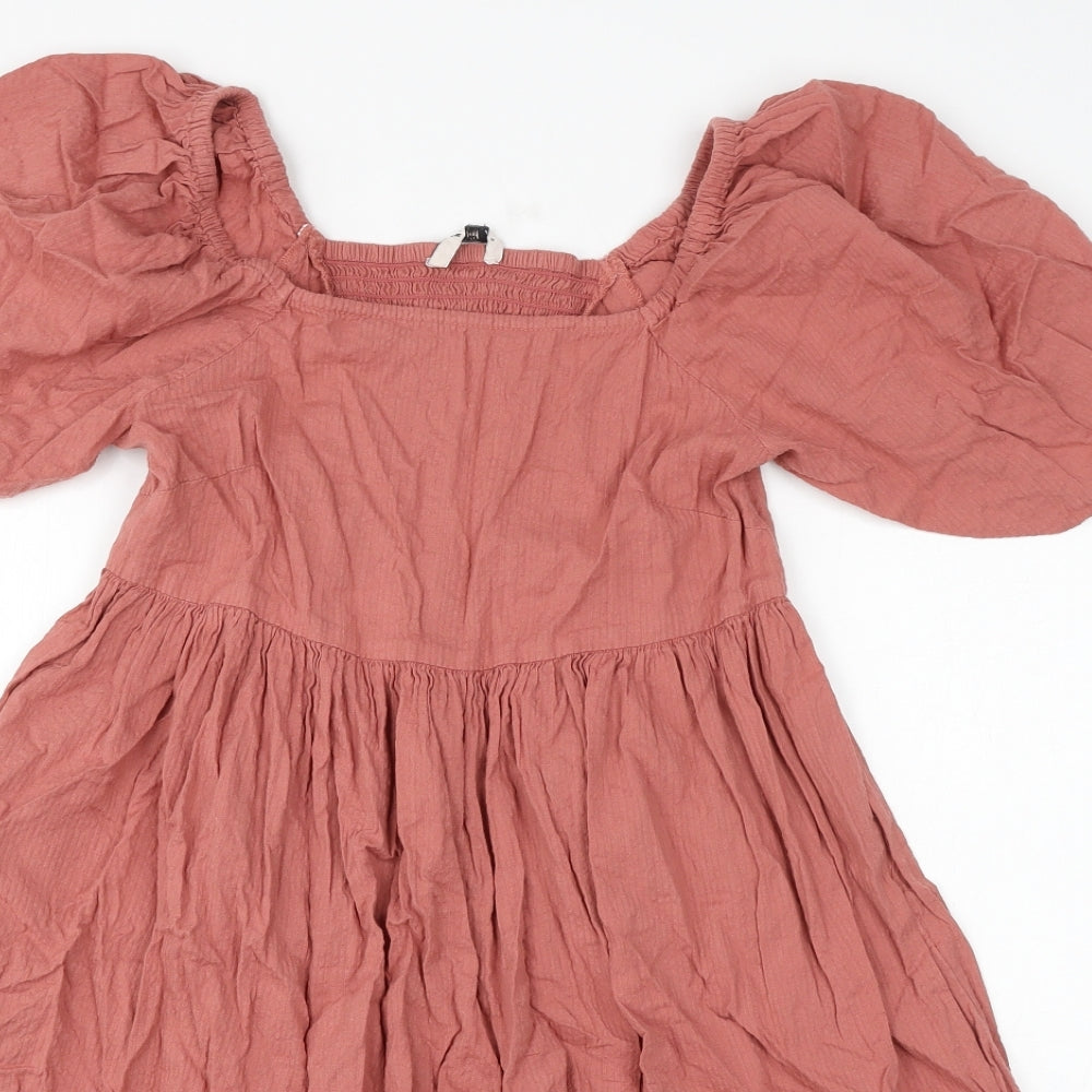 TU Womens Pink Cotton Skater Dress Size 8 Square Neck Pullover