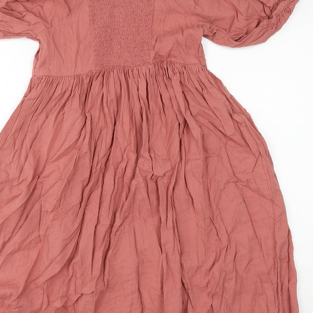 TU Womens Pink Cotton Skater Dress Size 8 Square Neck Pullover