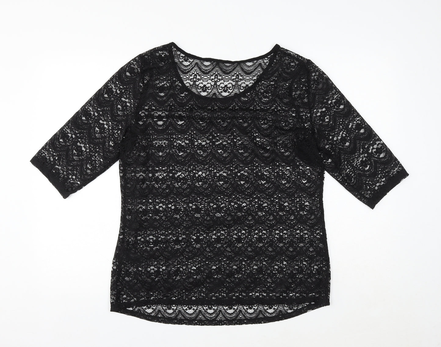 Red Herring Womens Black Polyester Basic Blouse Size 14 Round Neck