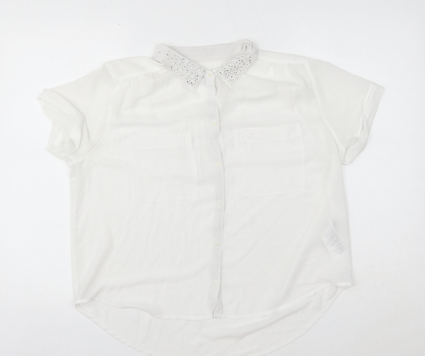 Abercrombie & Fitch Womens White Polyester Basic Blouse Size L Collared