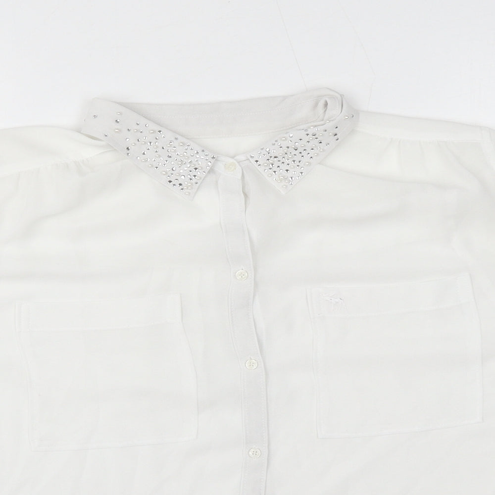 Abercrombie & Fitch Womens White Polyester Basic Blouse Size L Collared
