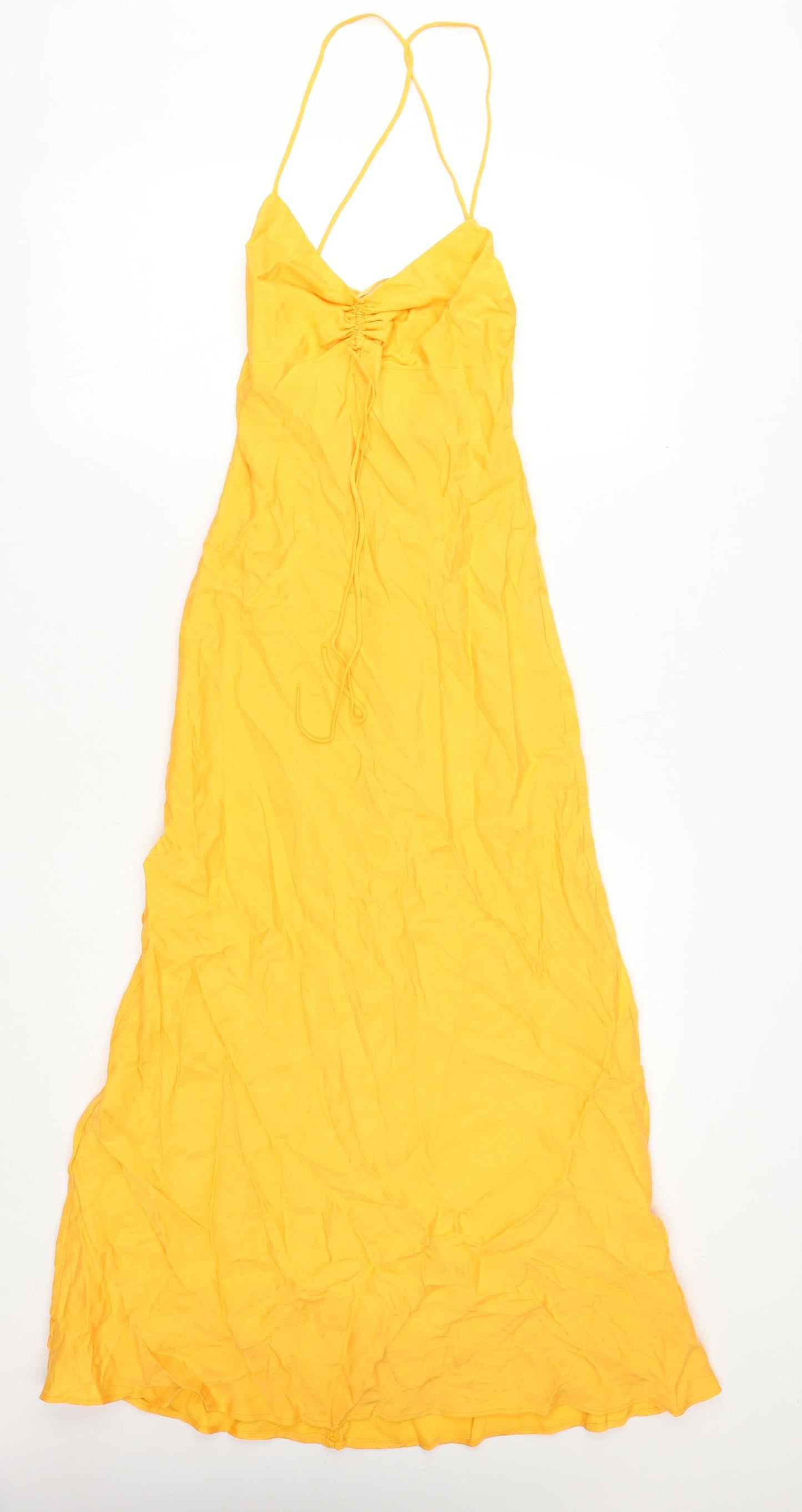 Zara Womens Yellow Polyester Maxi Size XS V-Neck Zip