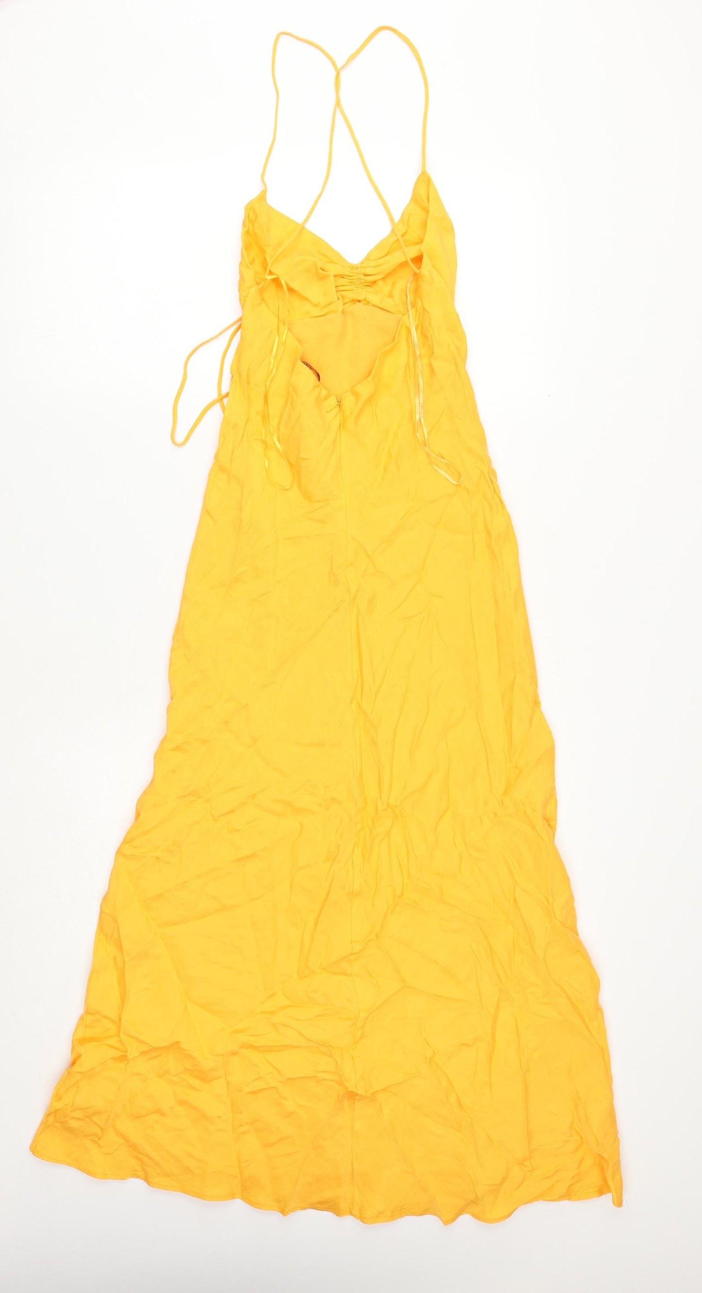 Zara Womens Yellow Polyester Maxi Size XS V-Neck Zip