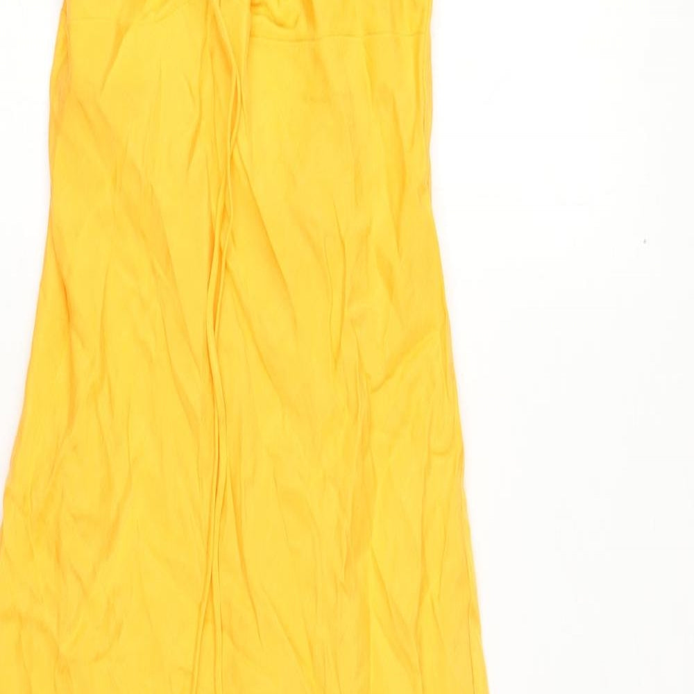 Zara Womens Yellow Polyester Maxi Size XS V-Neck Zip
