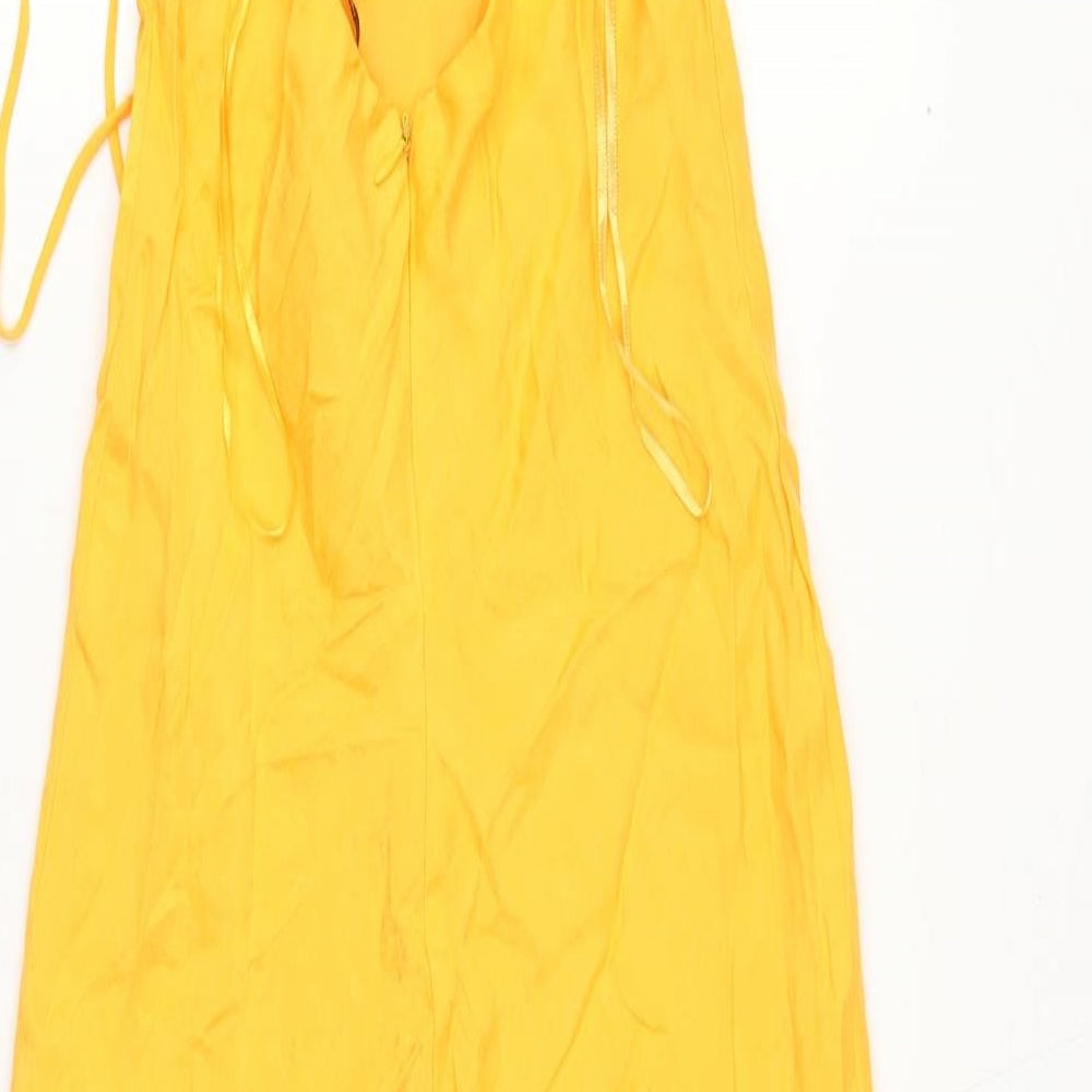 Zara Womens Yellow Polyester Maxi Size XS V-Neck Zip