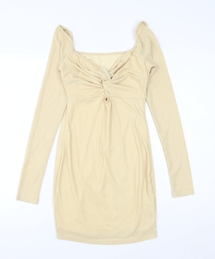 SheIn Womens Beige Polyester Bodycon Size XS Sweetheart Pullover