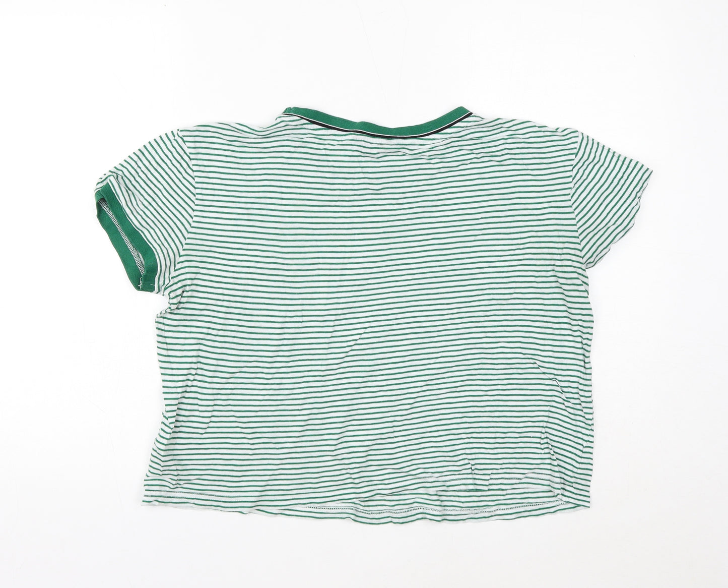 New Look Womens Green Striped Cotton Basic T-Shirt Size 16 Round Neck