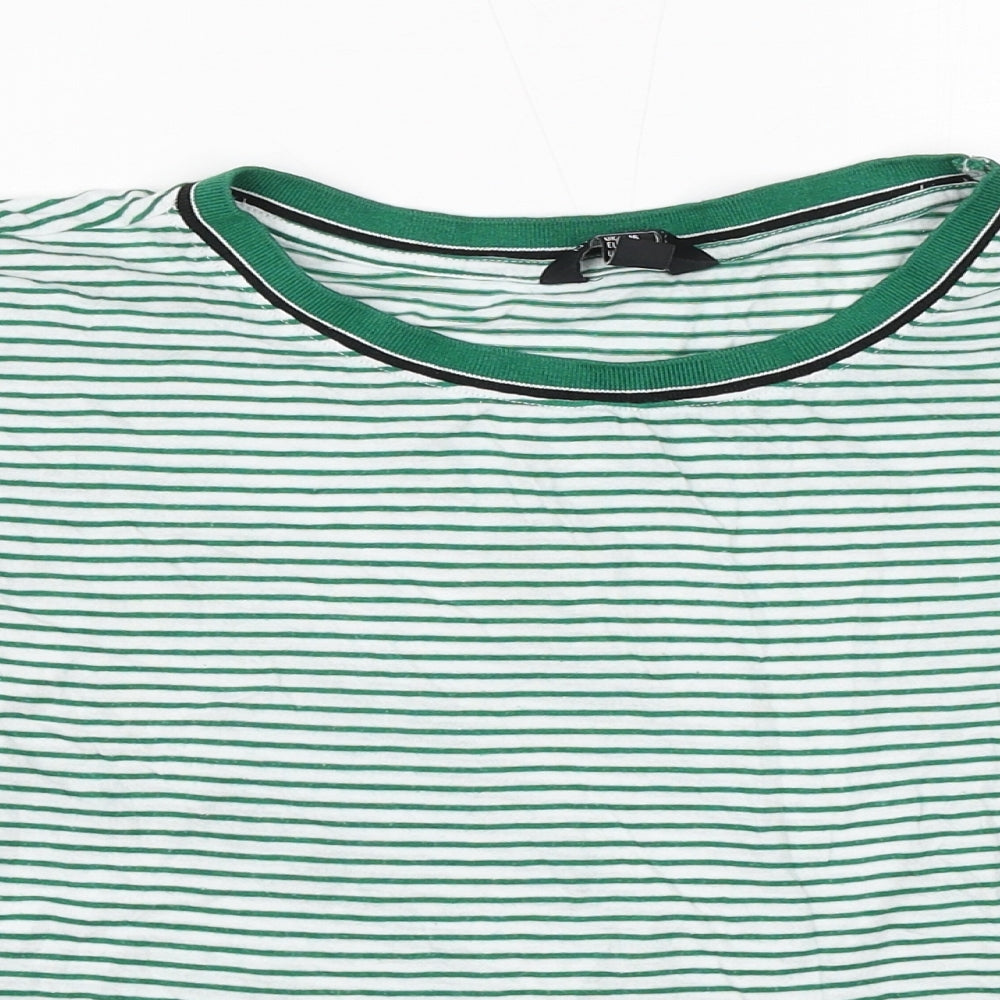 New Look Womens Green Striped Cotton Basic T-Shirt Size 16 Round Neck