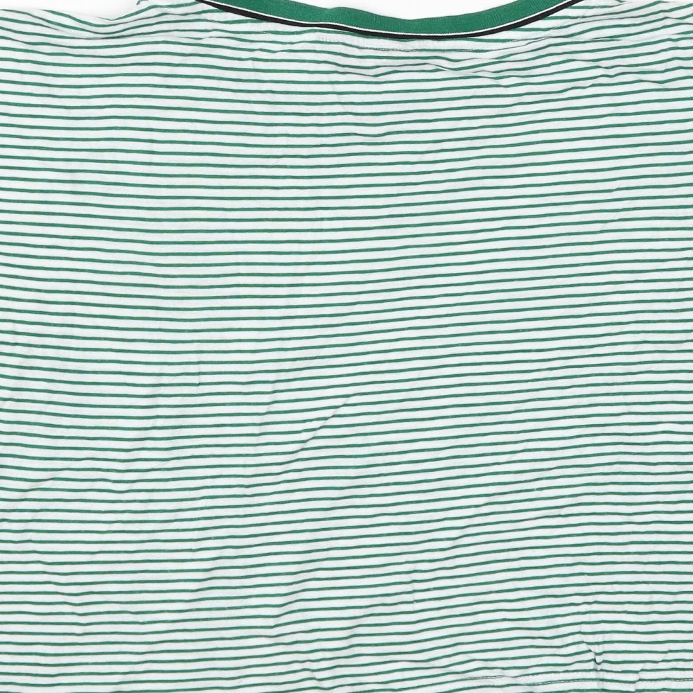 New Look Womens Green Striped Cotton Basic T-Shirt Size 16 Round Neck