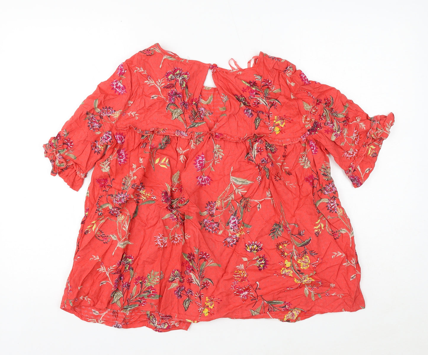 Marks and Spencer Womens Multicoloured Floral Viscose Basic Blouse Size 10 Round Neck