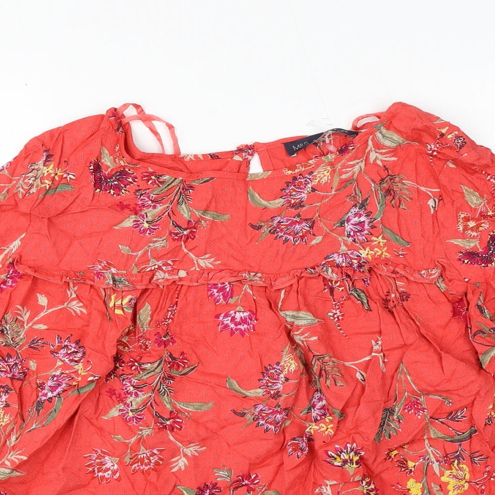 Marks and Spencer Womens Multicoloured Floral Viscose Basic Blouse Size 10 Round Neck