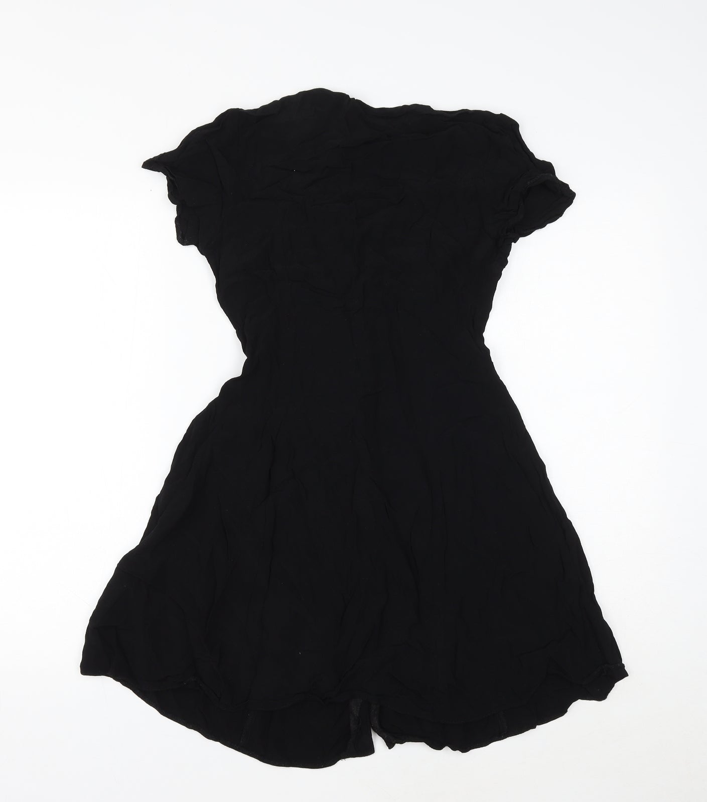 New Look Womens Black Viscose Skater Dress Size 12 V-Neck Button