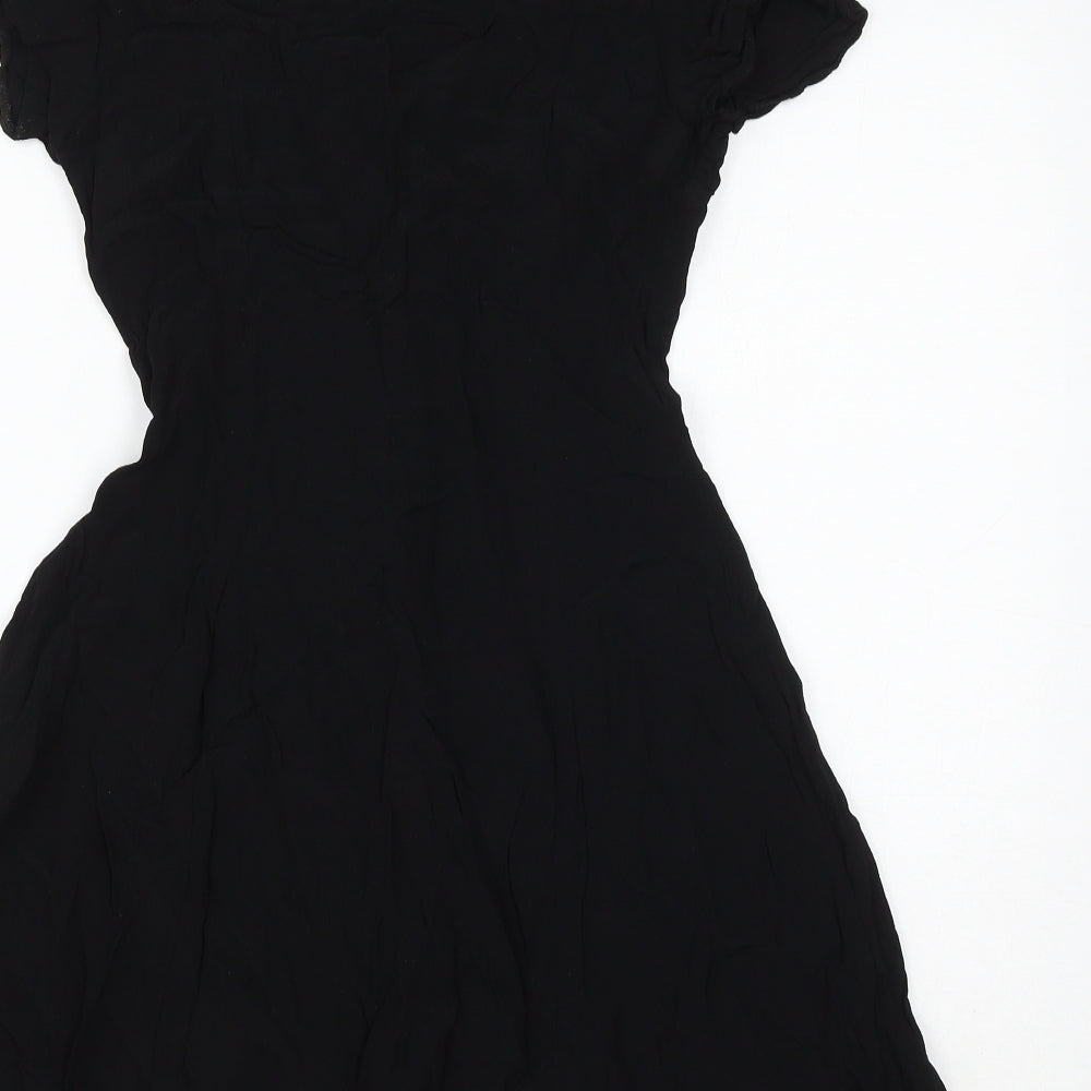 New Look Womens Black Viscose Skater Dress Size 12 V-Neck Button
