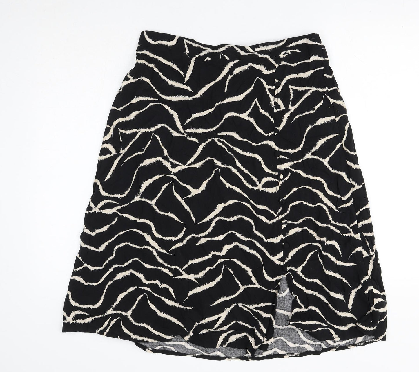 M&Co Womens Black Geometric Viscose A-Line Skirt Size 14 Button