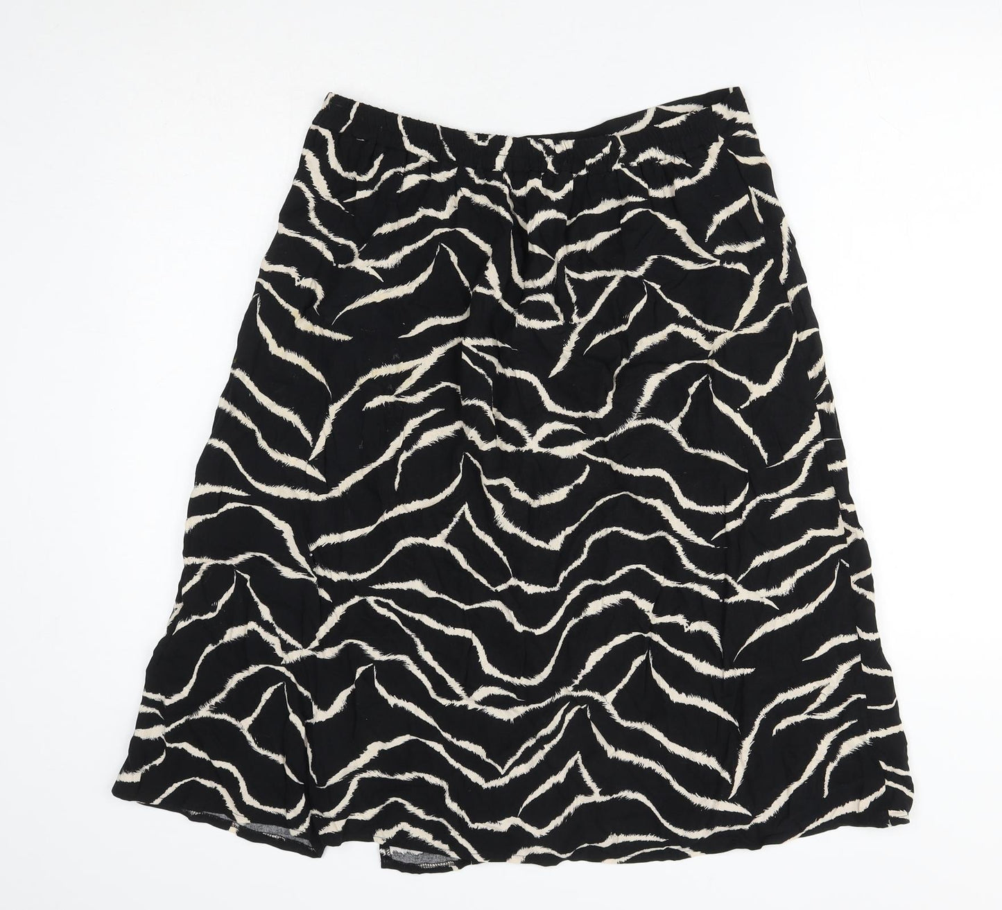 M&Co Womens Black Geometric Viscose A-Line Skirt Size 14 Button