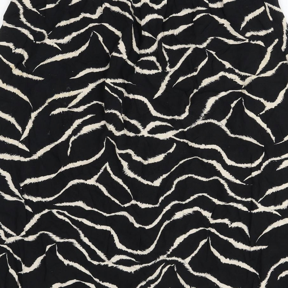 M&Co Womens Black Geometric Viscose A-Line Skirt Size 14 Button