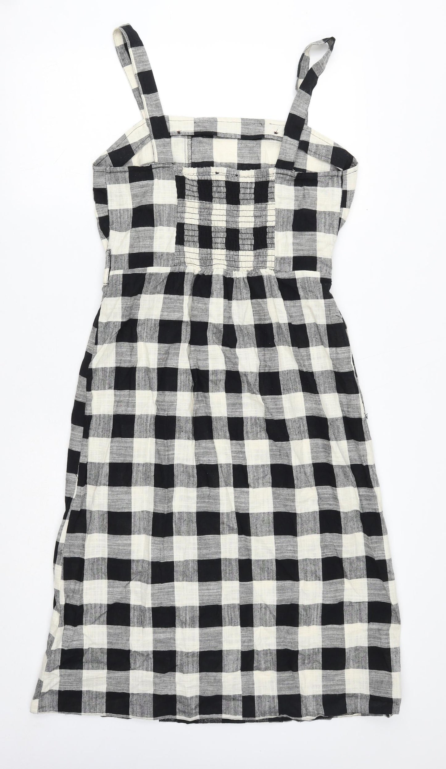 Primark Womens Black Gingham Cotton Pinafore/Dungaree Dress Size 14 Square Neck Button