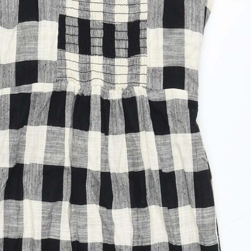 Primark Womens Black Gingham Cotton Pinafore/Dungaree Dress Size 14 Square Neck Button