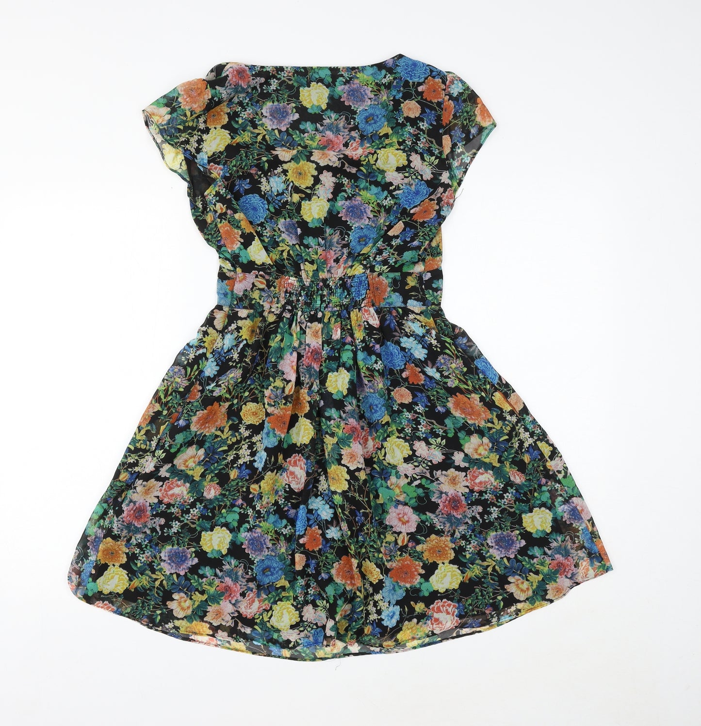 Louche Womens Multicoloured Floral Polyester Skater Dress Size 10 V-Neck Zip