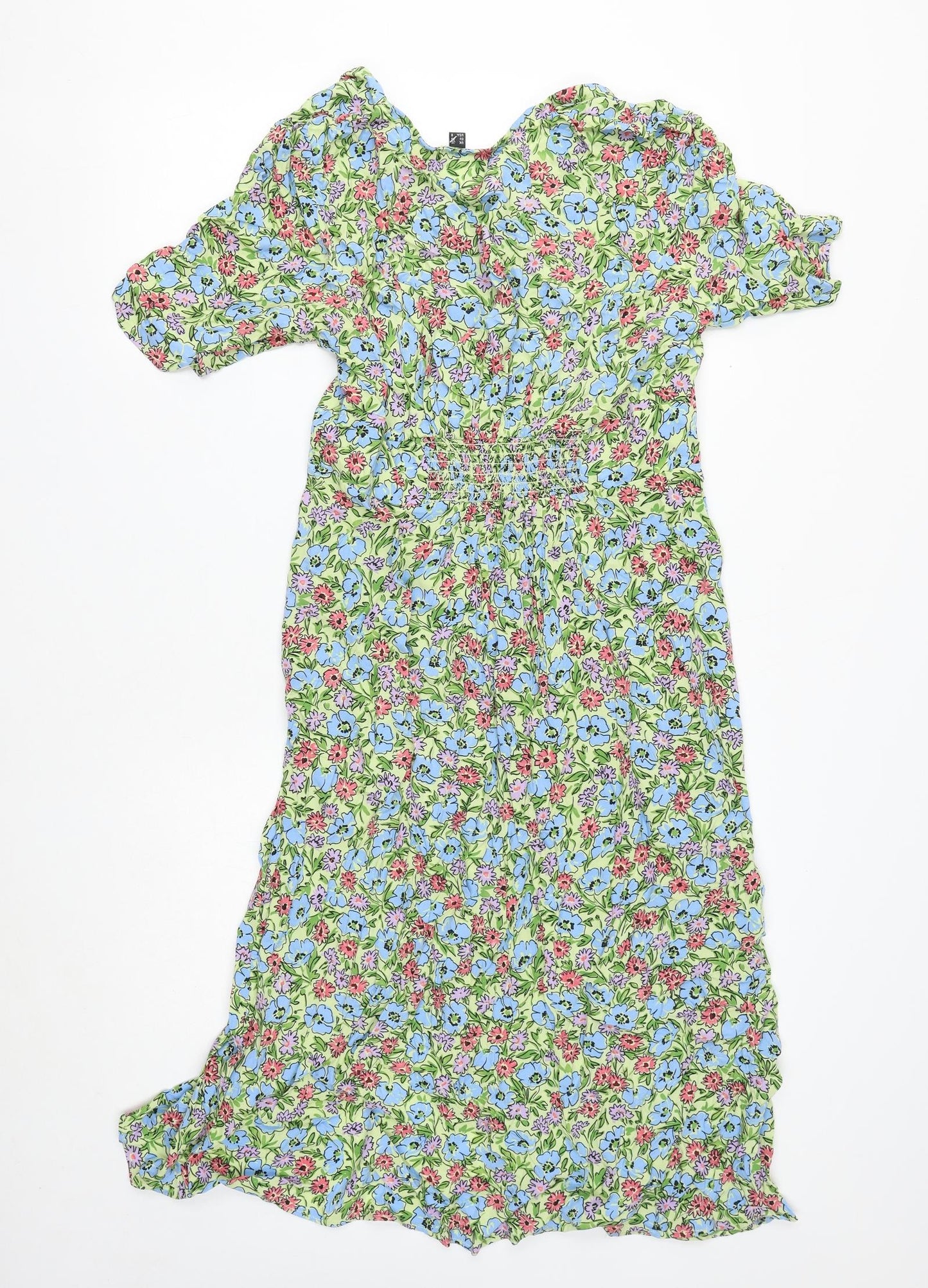 Preworn Womens Multicoloured Geometric Polyester Shirt Dress Size 12 V-Neck Button