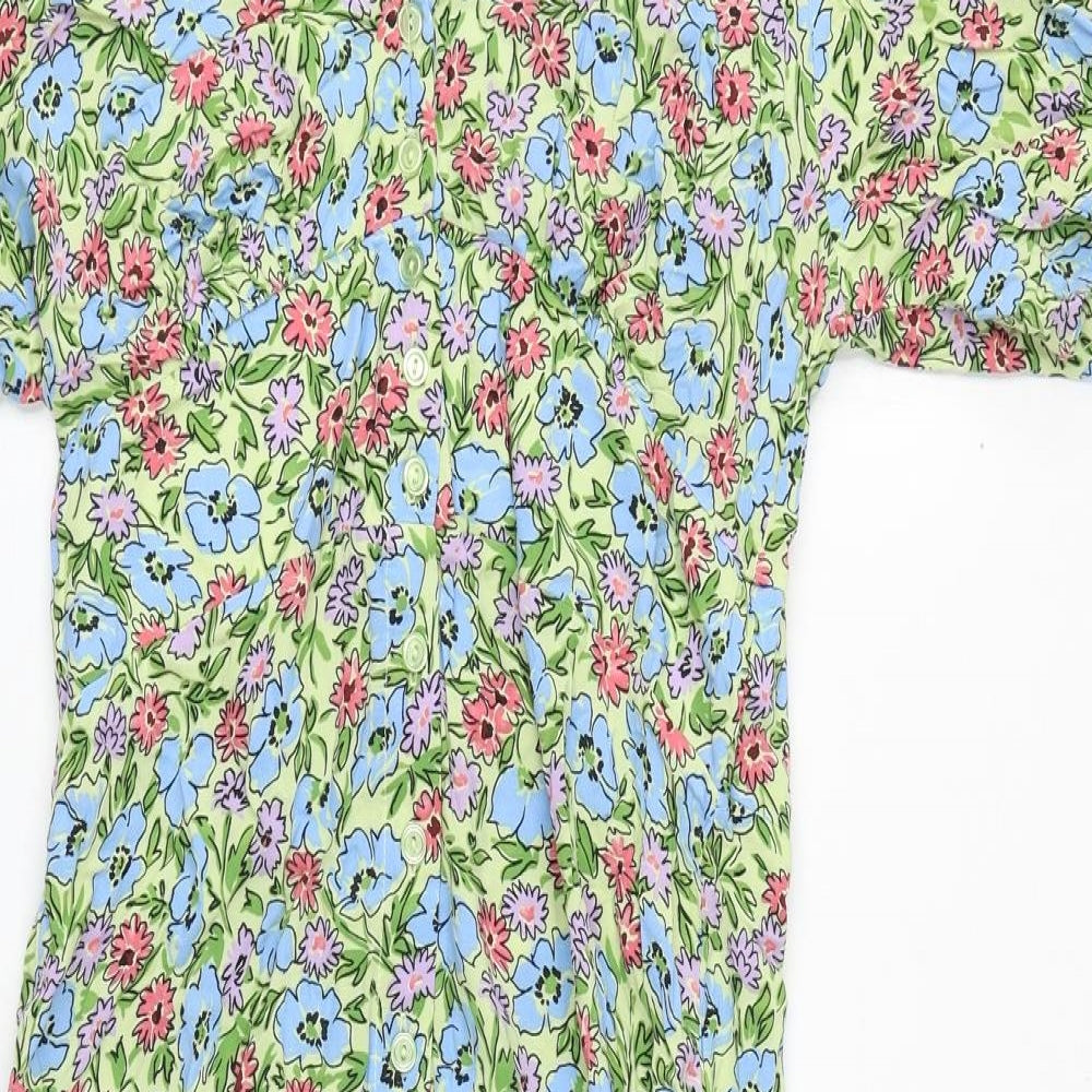 Preworn Womens Multicoloured Geometric Polyester Shirt Dress Size 12 V-Neck Button