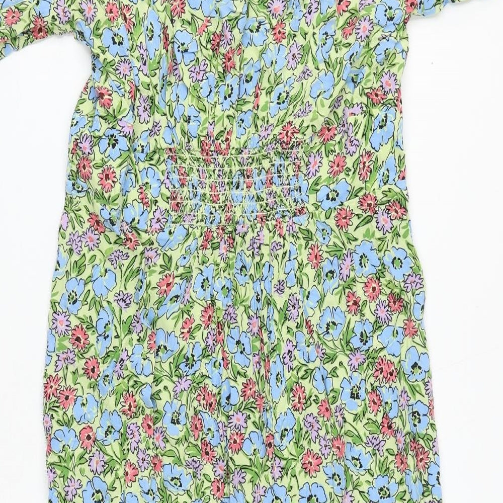 Preworn Womens Multicoloured Geometric Polyester Shirt Dress Size 12 V-Neck Button