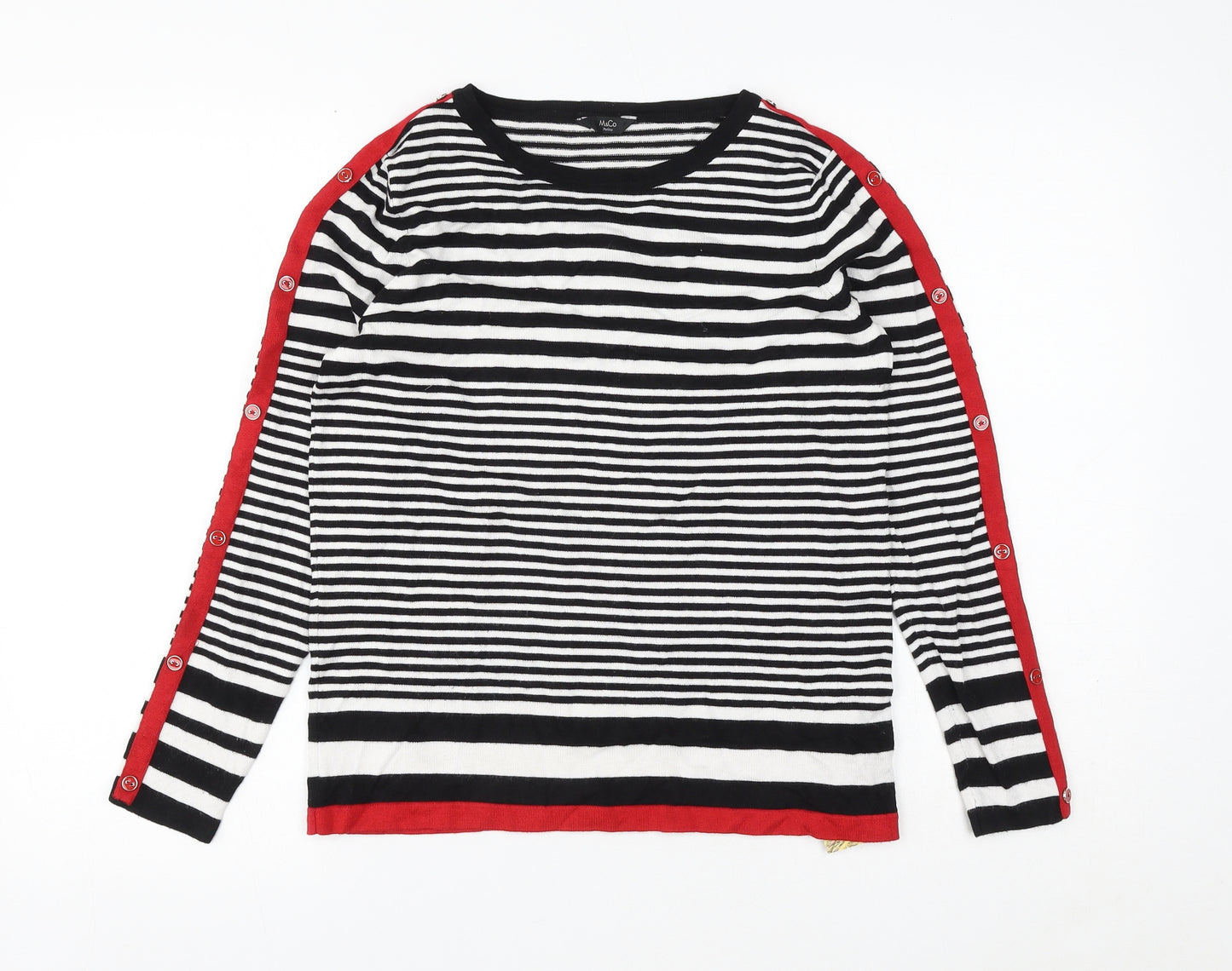 M&Co Womens Black Round Neck Striped Viscose Pullover Jumper Size 12