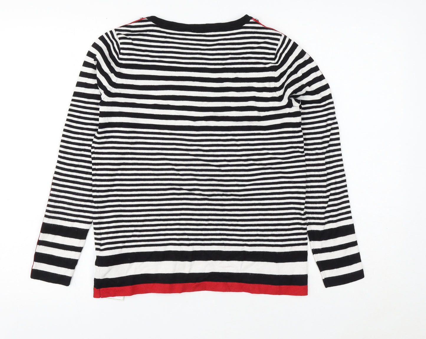 M&Co Womens Black Round Neck Striped Viscose Pullover Jumper Size 12