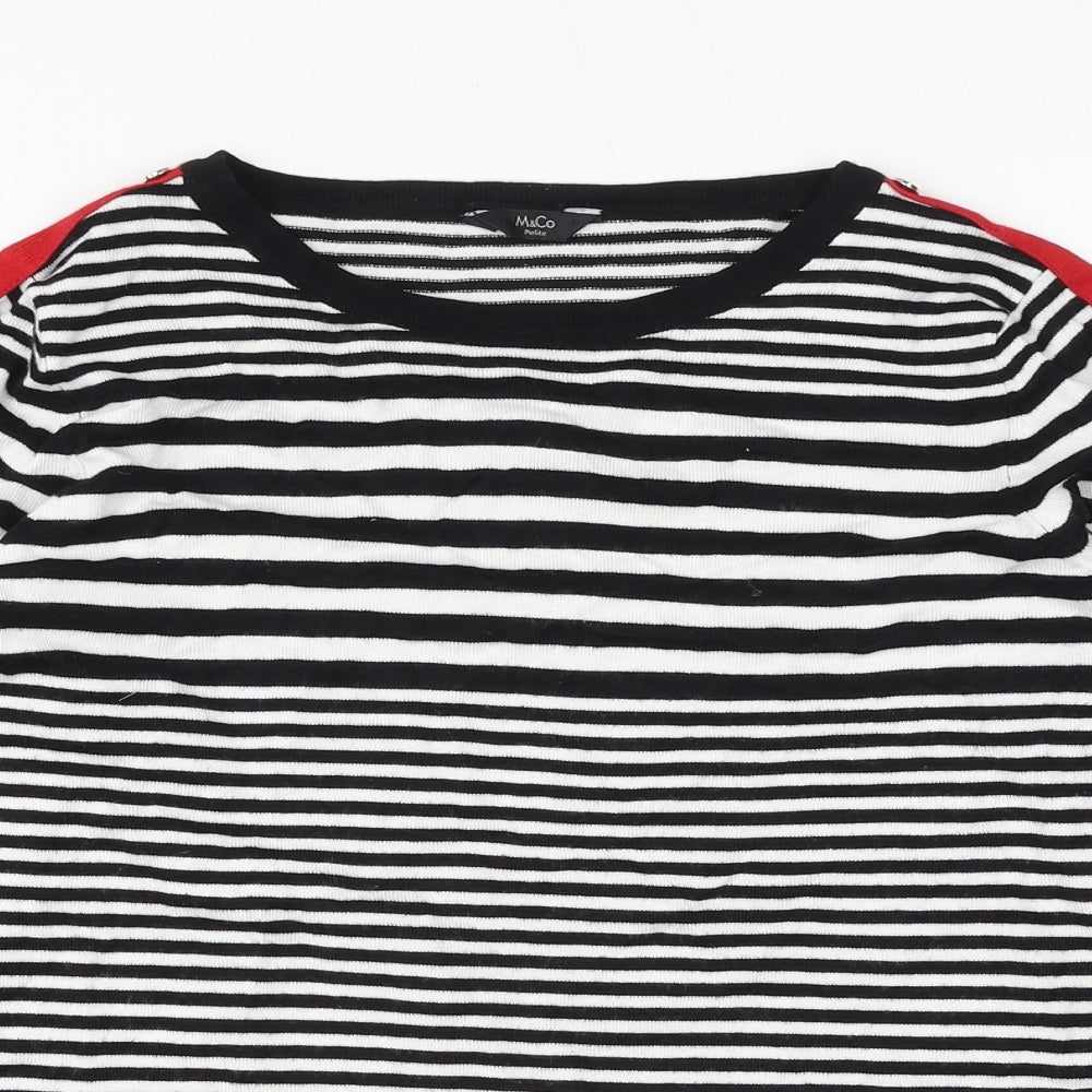 M&Co Womens Black Round Neck Striped Viscose Pullover Jumper Size 12