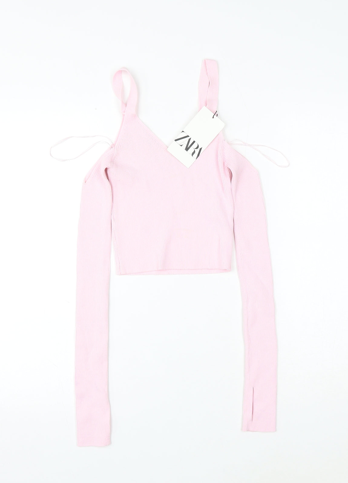 Zara Womens Pink V-Neck Polyamide Pullover Jumper Size S