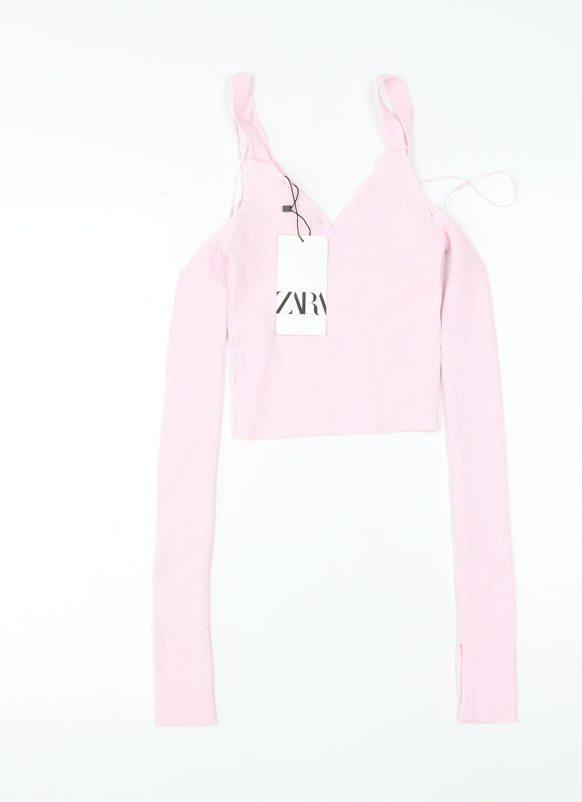 Zara Womens Pink V-Neck Polyamide Pullover Jumper Size S