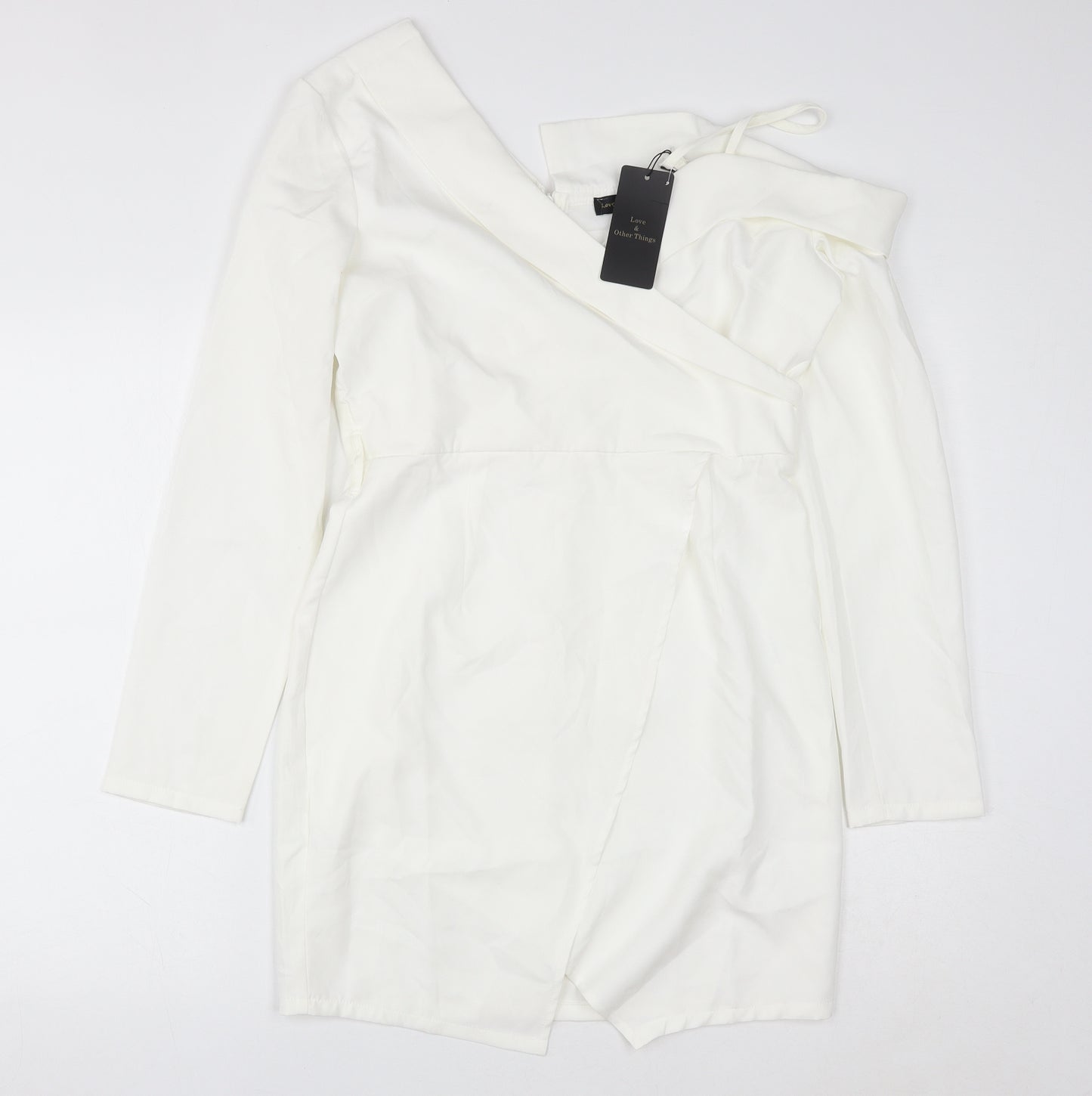 Love & Other Things Womens White Polyester Bodycon Size L One Shoulder Zip
