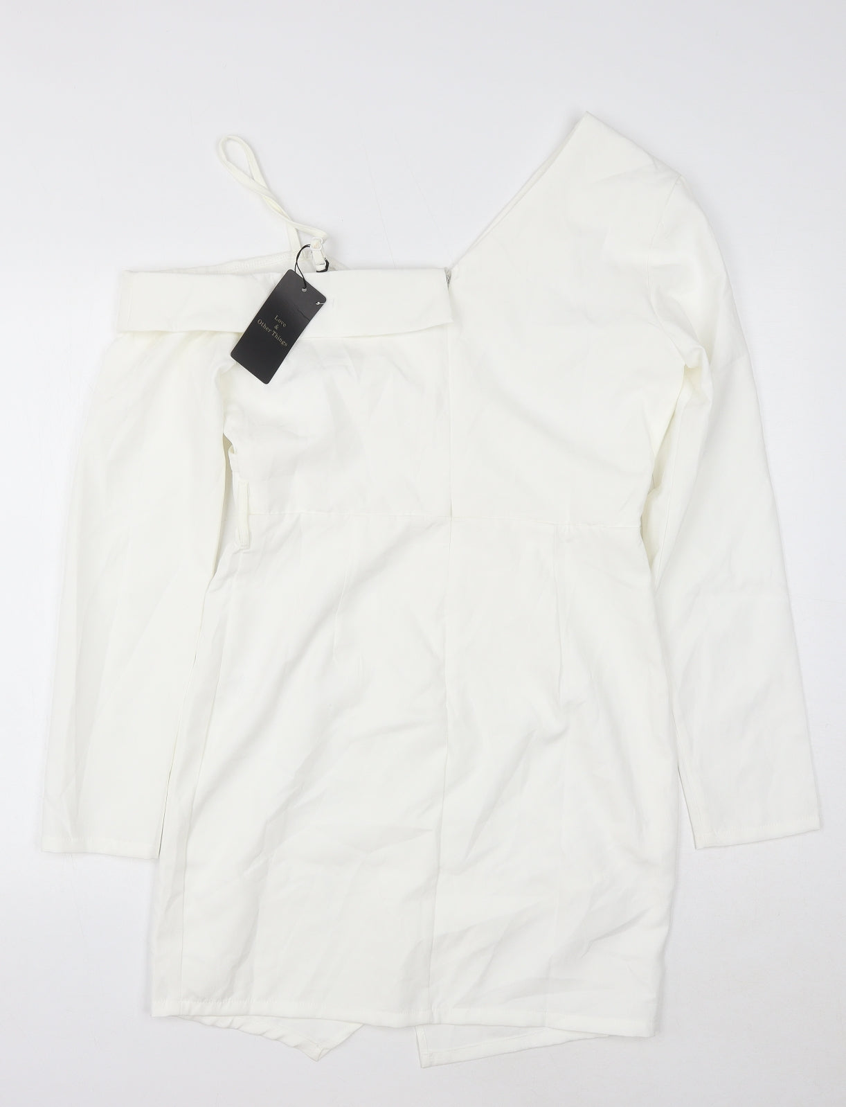 Love & Other Things Womens White Polyester Bodycon Size L One Shoulder Zip