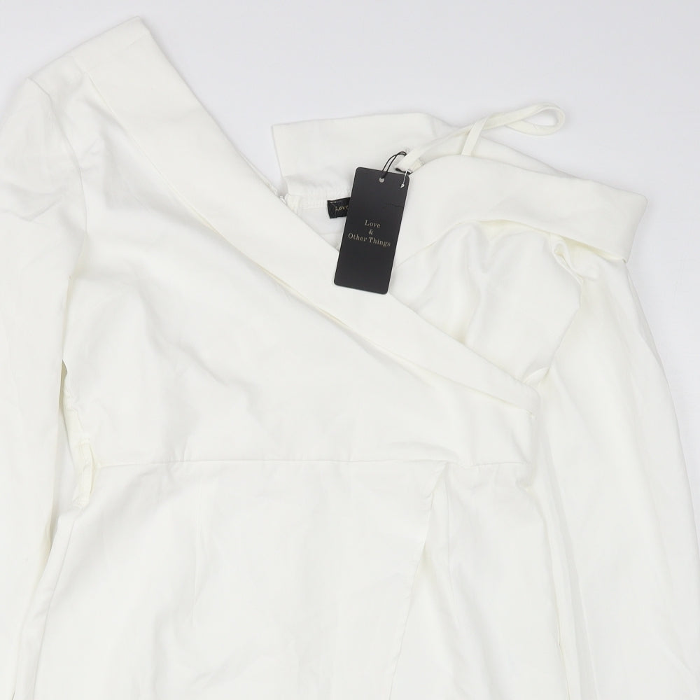 Love & Other Things Womens White Polyester Bodycon Size L One Shoulder Zip
