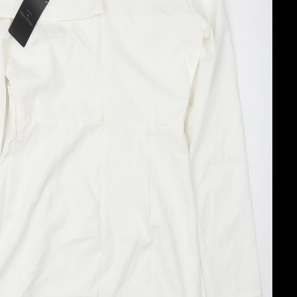 Love & Other Things Womens White Polyester Bodycon Size L One Shoulder Zip