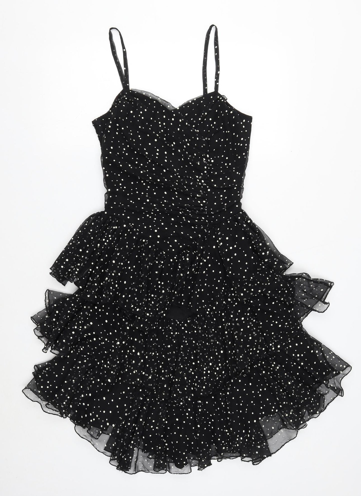Berkertex Womens Black Polka Dot Polyester Skater Dress Size 10 V-Neck Zip