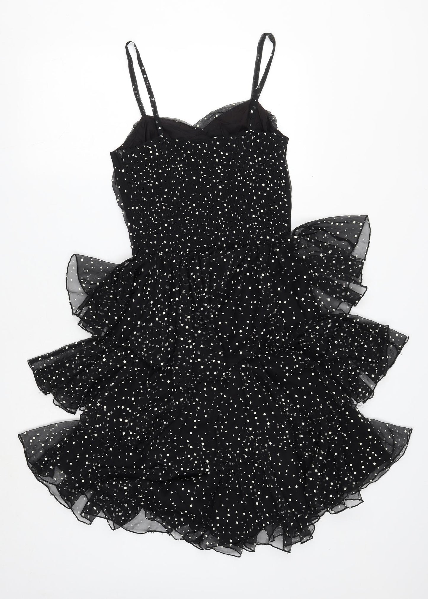 Berkertex Womens Black Polka Dot Polyester Skater Dress Size 10 V-Neck Zip