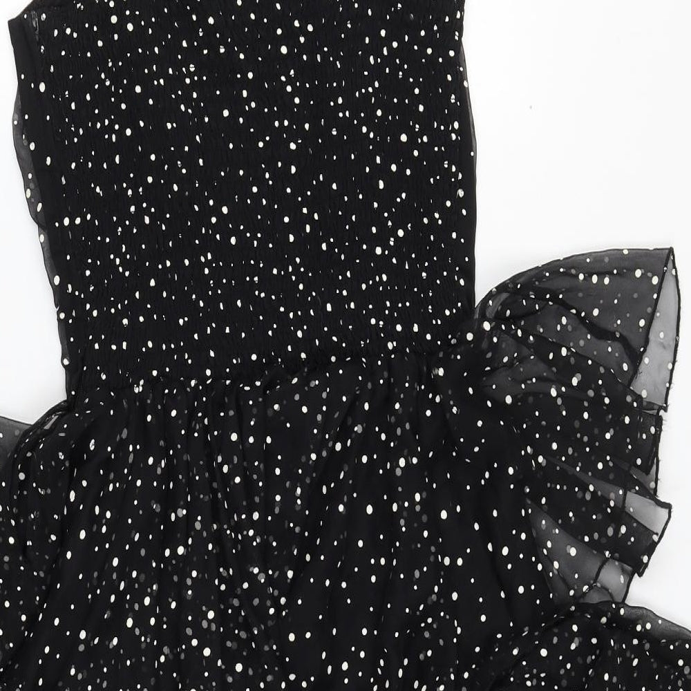 Berkertex Womens Black Polka Dot Polyester Skater Dress Size 10 V-Neck Zip