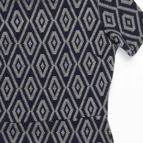 NEXT Womens Blue Geometric Polyester Sheath Size 6 Round Neck Pullover