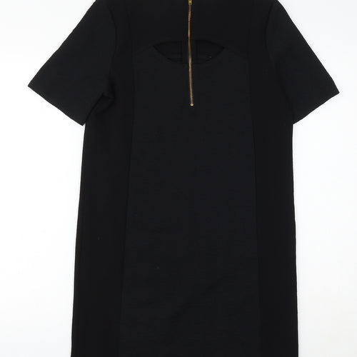 Warehouse Womens Black Polyester Sheath Size 10 Round Neck Zip