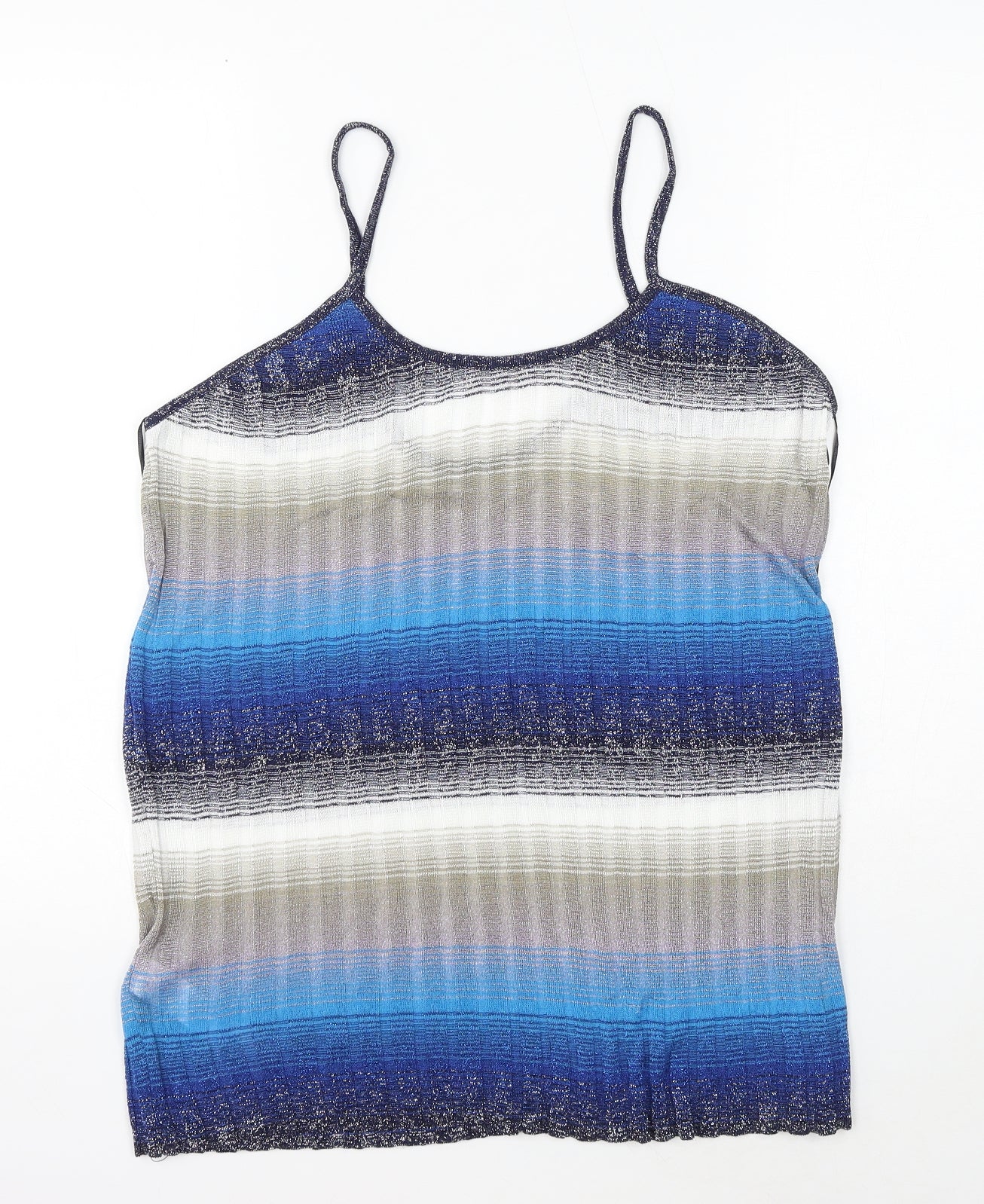 Zara Womens Blue Striped Polyester Camisole Blouse Size L Round Neck
