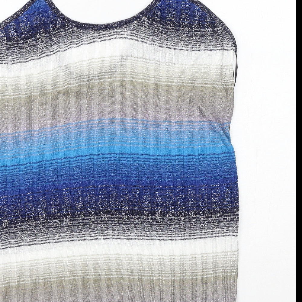 Zara Womens Blue Striped Polyester Camisole Blouse Size L Round Neck